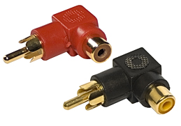 RCA Phono Male to Female Right Angle Adaptors - Black / Red